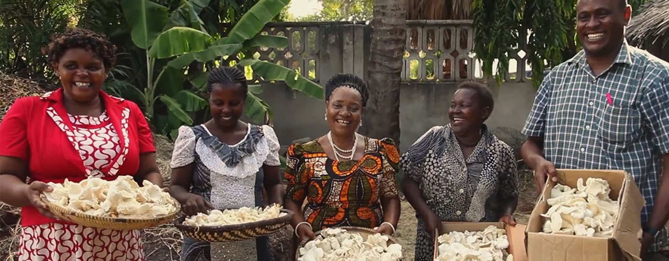 Women In Tanzania With Baskets Of Mushrooms